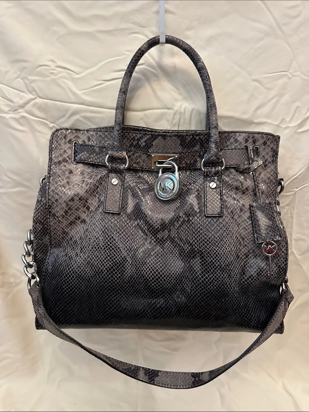 Michael Kors Hamilton Snake-Embossed Tote Bag in Dark Gray/Black RARE!!